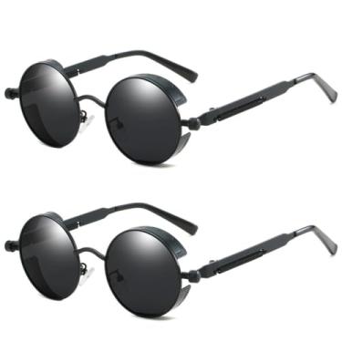 Imagem de KIT 2 Óculos de sol de Steampunk Masculino Design Retrô Redondo Vintage UV400