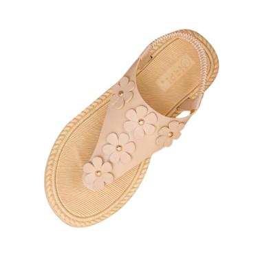 Imagem de Sandálias femininas vazadas Baotou com metade inferior grossa salto plataforma sapatos casuais confortáveis feitos de material PU, Bege, 39