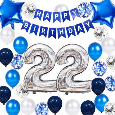 Imagem de Conjunto de decoração de festa de aniversário JumDaqq Blue para 22º an