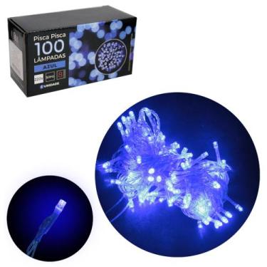 Imagem de Pisca pisca azul para árvore de natal com 100 lâmpadas led 220V fio az