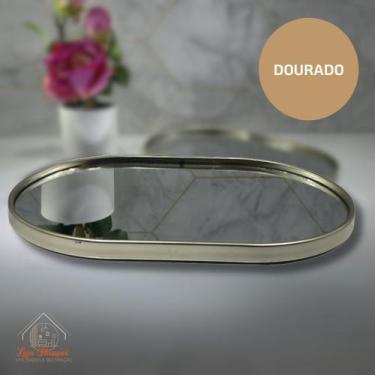 Imagem de Bandeja Decorativa Espelhada Luxo Oval Dourada Champanhe Preta Porta J