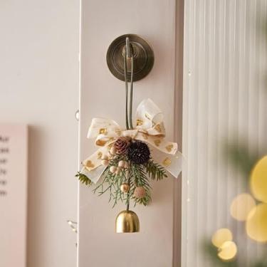 Imagem de Enfeite de Natal elegante com sinos dourados e plantas verdes - um acessório durável adequado para decorar árvores, portas e paredes (dourado)
