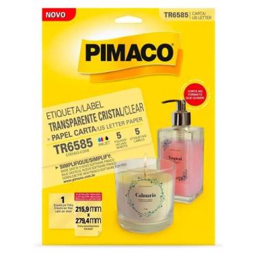 Imagem de Etiqueta Pimaco Carta Inkjet Transparente TR6585 21,59 x 27,9 C/5