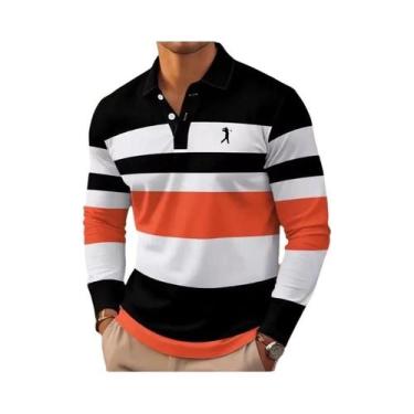 Imagem de Polo De Rugby Masculino Com Listras, Manga Longa, Casual, Estilo Athle