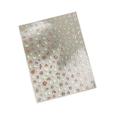 Imagem de Adesivos De Unha 3D Dourados E Verdes Com Flores E Folhas De Cinco Pét