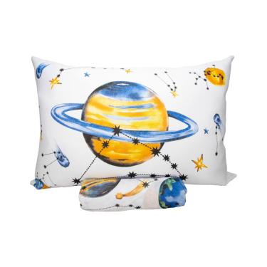 Imagem de Jogo de Cama Infantil Espaço Sideral Planetas Solteiro 2 Peças Lençol com Elástico e Fronha