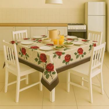 Imagem de Toalha De Mesa Quadrada 4 Lugares Tecido PA 1,40x1,40cm - DRK, Barrado