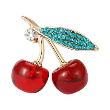 Imagem de Broches De Cereja Com Strass Unissex Para Mulheres, Pins De Frutas Em 