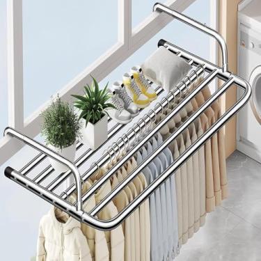 Imagem de Escorredor de radiador extensível de aço inoxidável para varanda - Airer dobrável, prateleira de secagem suspensa com economia de espaço (estilo fixo 60 cm) para secagem eficiente da lavanderia
