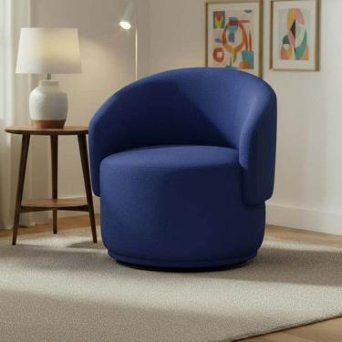 Imagem de Poltrona Decorativa Giratória Sala de Estar Recepção Linho Jasmine Azul royal