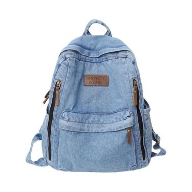 Imagem de Mochila Feminina De Grande Capacidade, Jeans, Moda, Vários Bolsos, Moc