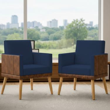 Imagem de Kit 2 Poltronas Decorativa Para Sala Recepção Escritório Consultório Lis Corino Peroba e Suede