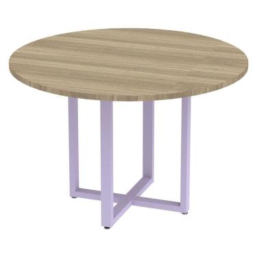 Imagem de Mesa De Reunião Redonda P25 Pandin 110 Cm (largura) Tampo Mdp Noce Naturalle Pé Aço Tubular Lilás