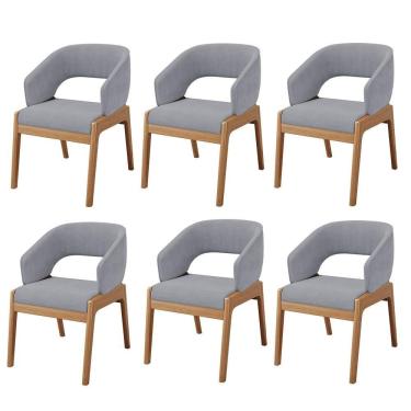 Imagem de Kit 06 Cadeiras De Jantar E Estar Living Estofada Lince L02 Suede Cinza - Lyam Decor