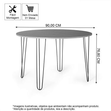 Imagem de Mesa De Jantar Redonda 4 Lugares 90cm Base De Ferro Hairpin Branco - Straub Web