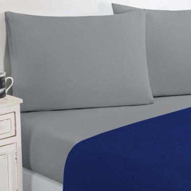 Imagem de Jogo De Cama Malha Lençol 100% Algodão Gran Moratta 4 Peças Casal Azul Royal-cinza