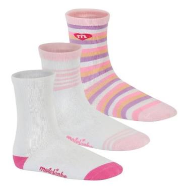 Imagem de Kit 3 Meias Infantil Cano Médio Básica Molekinha Meninas Cor:Branco Pr