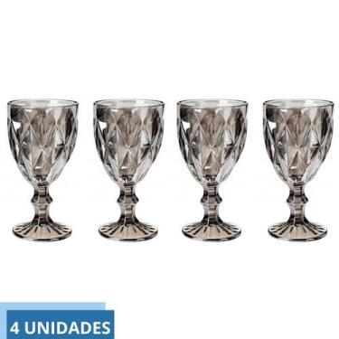 Imagem de Taça Diamond Cinza Vidro Metalizada 340ml Agua Vinho -4 unid - PRATICA