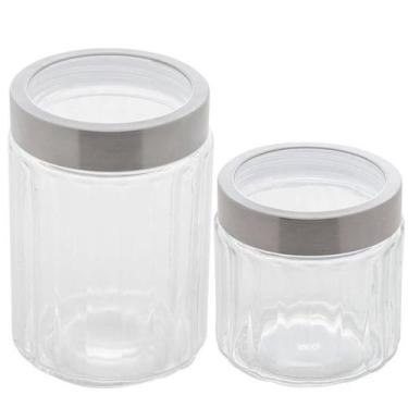 Imagem de Kit 2 Potes de Vidro com Tampas Inox 870ml e 1,2L Lyor Sydney Biscoito