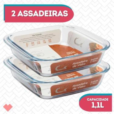 Imagem de Kit 2 Travessas Quadrada S/ Tampa  1,1L AirFryer Salada - CasaVita, Qu