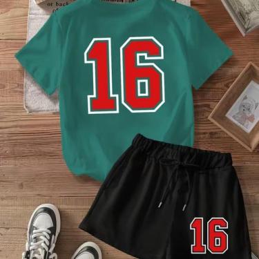 Imagem de Kit Conjunto Camiseta Shorts Feminino 16 Esporte Academia Treino Leve 