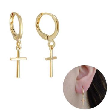 Imagem de Brinco Masculino Feminino Argola Cruz Banhado A Ouro - RL STAR