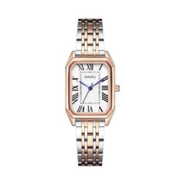 Imagem de relógio de pulso de aço feminino de quartzo com mostrador retangular d