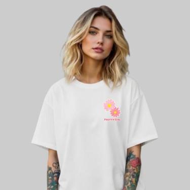 Imagem de Camiseta Lisa Estampada Flor 100 Camisa Algodão 30.1 Básica Branca - A
