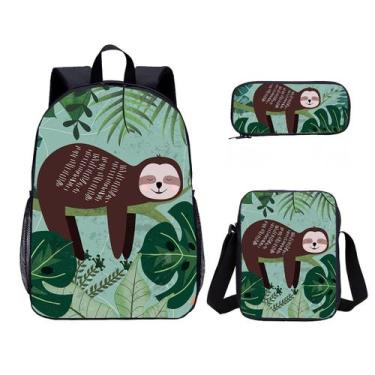 Imagem de Conjunto de mochilas escolares Cute Sloth, 3 unidades para crianças do