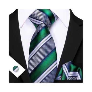 Imagem de Conjunto De Gravata, Lenço De Bolso E Abotoaduras Masculino Listrado E