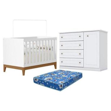 Imagem de Berço Americano Flip Branco Acetinado Reller E Cômoda Infantil America