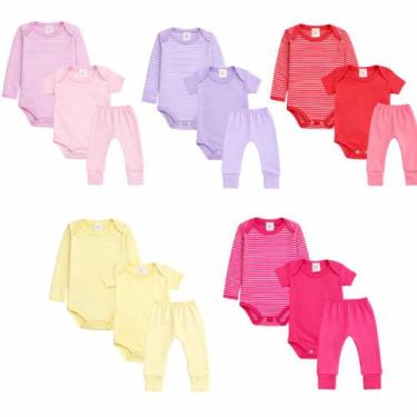 Imagem de Kit 15 Peças body bebê manga curta + longa + calça roupa bebe infantil