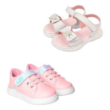 Imagem de Kit Sandalia Infantil Laço Tenis Brilho Confortavel Menina - Mimoflex,