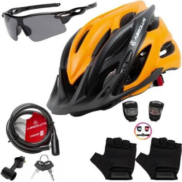 Imagem de Capacete Ciclismo Bike + Cadeado Trava Bicicleta + Pisca + Óculos + Pa