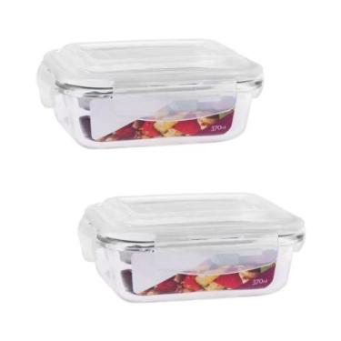 Imagem de Kit 2 Potes Hermético de Vidro Retangular Freezer Micro-ondas Papinha 