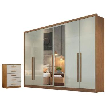 Imagem de Guarda Roupa Casal Livorno Com Nicho E Espelho Com Gaveteiro Suiça Cumaru 25 Fendi - Horizonte
