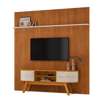 Imagem de Painel Piso Teto New Guaporé Com Rack Bancada Valência New Laguna Cinamomo Off White - Madetec