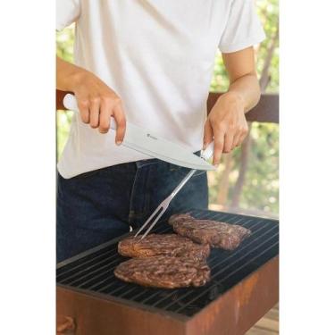 Imagem de Kit Churrasco 3 Peças Faca Garfo Chaira Aço Inox Corte Amolador Cozinh