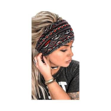 Imagem de Faixa De Cabelo Feminina Boho Com Estampa Floral, Larga, Antiderrapant