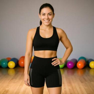 Imagem de SHORT Bermuda LEG Legging COM BOLSOS Suplex Fitness Academia Feminino 