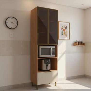 Imagem de Paneleiro Torre Quente com Vidro 2 Portas 1 Gaveta Lumina Telasul - Freijo/Arenas