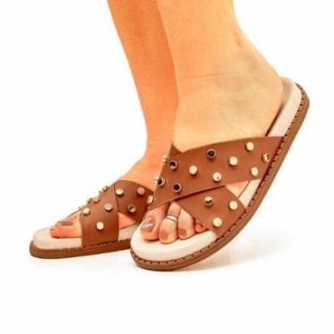 Imagem de Sandália Flatform Feminina Casual Brilho Metálico Enfeite Metal Papete Flat Plataforma-...
