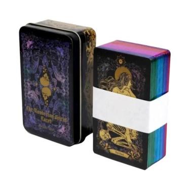 Imagem de Baralho De Tarot Manara Com Borda Dourada 78 Cartas Em Caixa De Lata J