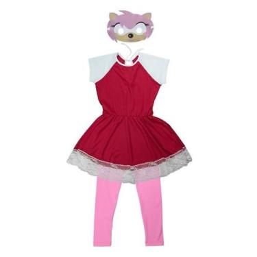Imagem de Fantasia Sonic Rosa Infantil Vestido Amy Rose Com Máscara - Fantasias 