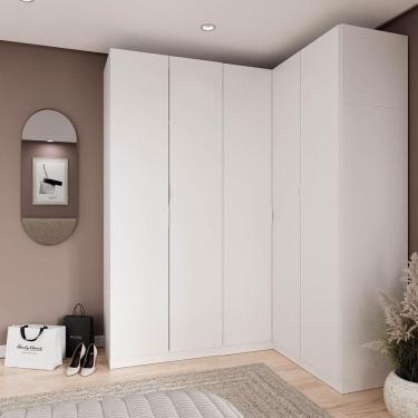 Imagem de Guarda Roupa Modulado de Canto 5 portas 3 Peças Hera CabeCasa MadeiraMadeira Branco Geada