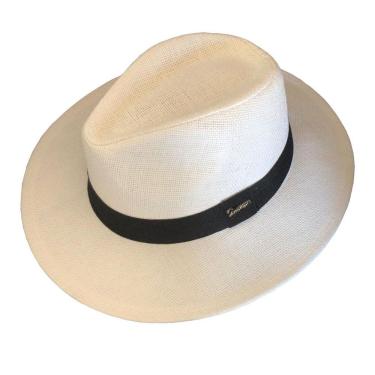 Imagem de Chapéu Panamá OEM Chapéu Estilo Panamá Palha Shantung Faixa Preta Fibra de Celulose Aba 7 cm Marfim Unissex