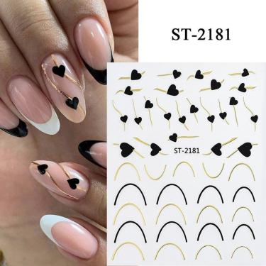 Imagem de Adesivo de Unhas ST-21 para Decoração 3D Gradiente Linha Francesa Azul Rosa Roxo Verde OEM
