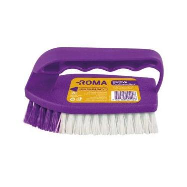 Imagem de Escova Multiuso Plástica com Cabo para Limpeza com Ponta em V e Detalhes em Relevo para Cozinha Branco Roma