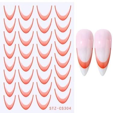 Imagem de Adesivo de Unhas Stz-C para Decoração Linha Francesa 3d Gradiente Azul Rosa Roxo Verde Oem