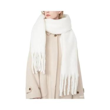 Imagem de Cachecol De Luxo Feminino Em Cashmere, Xale Grosso E Quente Com Franja